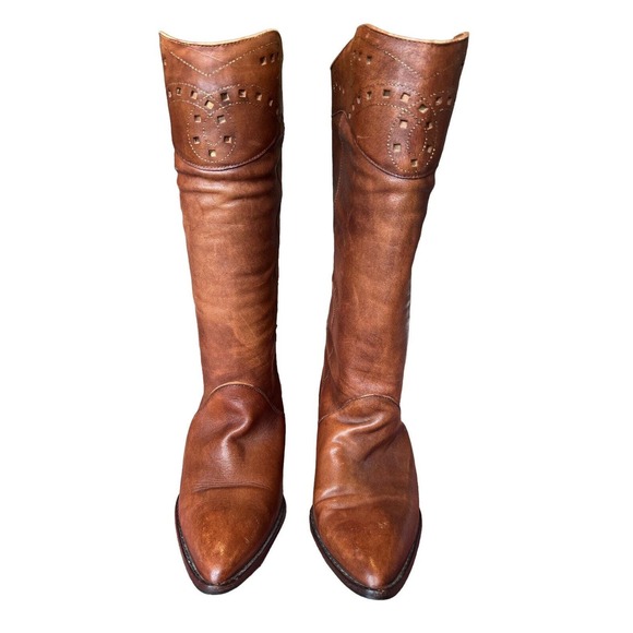 Gianni Bini Brown Perforated Leather Knee High Riding Boots Women 5B - Picture 1 of 5